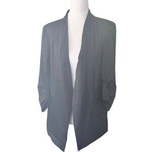 Rachel Zoe Open‎ Front Blazer Womens M Black Ruched Sleeves Career NEW